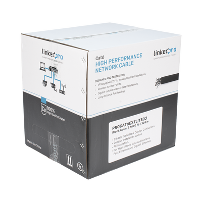 Bobina de Cable UTP 305 m, Cat6 Con DOBLE FORRO, para Exterior, CLIMAS EXTREMOS, Color Negro - Kompletum