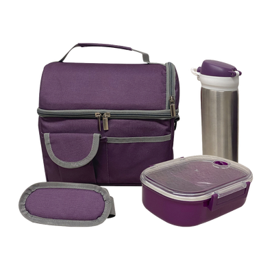 SET DE 2 LONCHERA DE 9 PULG. INCLUYE UN CILINDRO DE ACERO INOXIDABLE, UN RECIPIENTE DE PLÁSTICO PARA ALIMENTOS - Kompletum