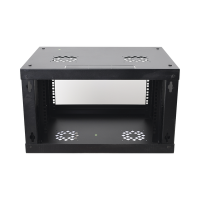 Gabinete de Pared de 6U con Puerta Perforada, 455 mm de Profundidad Total, Rack de 19'', Acero Reforzado Color Negro - Kompletum