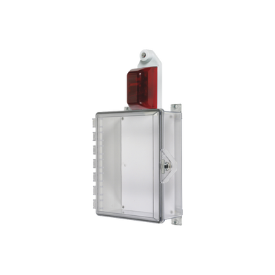 Gabinete Pequeño de Policarbonato Transparente Súper Resistente con Sirena/Estrobo y Cerradura Manual - Kompletum