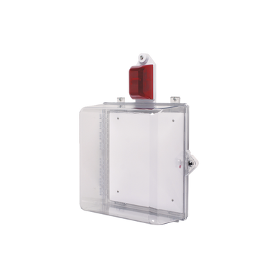 Gabinete Mediano de Policarbonato Transparente Súper Resistente con Sirena/Estrobo y Cerradura Manual - Kompletum