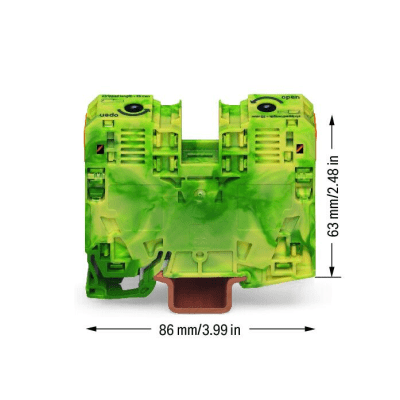 Borna de Tierra / 2 Conductores / 35 mm² / POWER CAGE CLAMP / Montaje en Carril DIN 35 x 15 / Verde-Amarillo / Poliamida (PA66) / Conexión Lateral / Rango de Sección 6-35 mm² - Kompletum