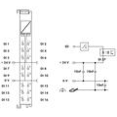 Módulo de Entrada Digital WAGO 750-1407 / 16 Canales / 24 V DC / Conmutación Negativa (NPN) / Filtro RC 3 ms / Push-in CAGE CLAMP® / LED Indicador / Aislamiento Galvánico 500 kV - Kompletum