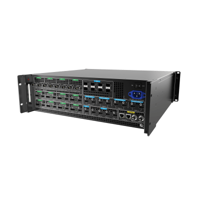 Switcher de Presentación 4K / Hasta 12 Capas DL (2 MAIN + 10 PIP) / 10G Fibra Óptica 10 km / HDMI 2.0 DP 1.2 12G-SDI / Modos Duales Switcher y PGM / Dante Audio 32x32 / Multiviewer Dedicado / Backup Automático NOVASTAR