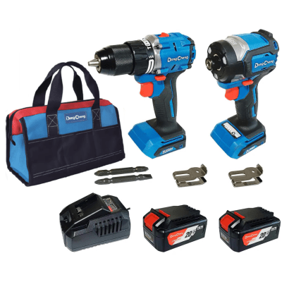 Kit Herramienta Taladro más Atornillador 20V, incluye cargador, 2 Baterías y Bolsa para Transporte. - Kompletum