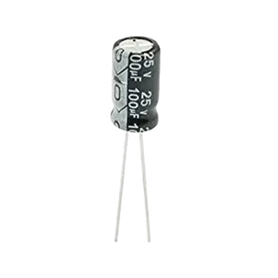 Capacitor Electrolítico de Aluminio, Radial de 100 µFd, 25 Vcc, 105 °C, 6.3 x 11 mm. SYSCOM