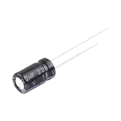 Capacitor Electrolítico en Aluminio, Radial de 220 µFd, 16 Vcc, 105 °C, 6.3 x 11 mm. SYSCOM