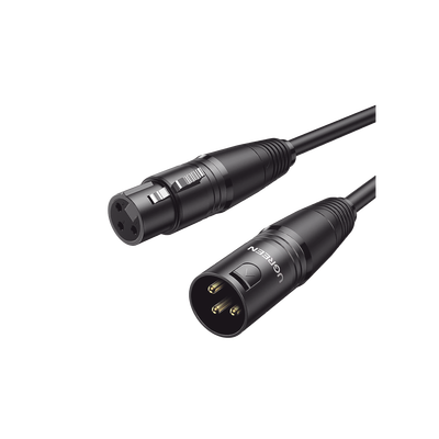 Cable para Micrófono XLR Tipo Canon Macho a Hembra / 10 Metros / Plug & Play / Antiinterferencias / Triple Blindaje / Alta Calidad / Color Negro - Kompletum
