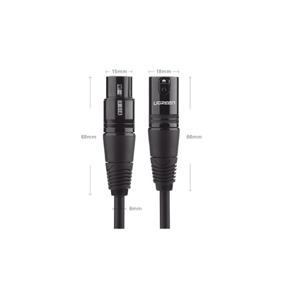 Cable para Micrófono XLR Tipo Canon Macho a Hembra / 10 Metros / Plug & Play / Antiinterferencias / Triple Blindaje / Alta Calidad / Color Negro - Kompletum