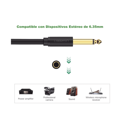 Cable para Micrófono Plug 6.35 mm (1/4 Inch) Macho a XLR Canon Hembra / Núcleo de Cobre / 5 Metros / Alta Calidad / Color Negro - Kompletum