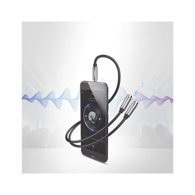 Cable Adaptador/Divisor de Audio de 3.5mm Macho a 2 Terminales de 3.5mm Hembra / 25 cm de Longitud / Cable TPE / Color Negro - Kompletum