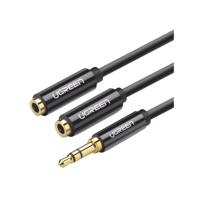 Cable Adaptador/Divisor de Audio de 3.5mm Macho a 2 Terminales de 3.5mm Hembra / 25 cm de Longitud / Cable TPE / Color Negro - Kompletum