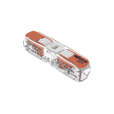 Conect. p. instal. en línea con palancas; para cualquier tipo de conductor; máx. 4mm²; 2 conductores; Carcasa transparente; Color tapa blanco; Temperatura ambiente máxima 85°C (T85); 4,00 mm²; transparente - Kompletum