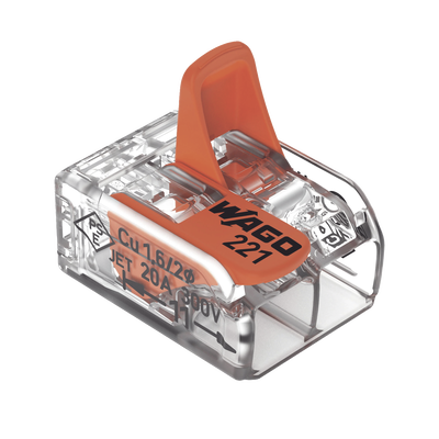 Borna de Conexión WAGO 221-412 / Palancas de Accionamiento / Capacidad 4 mm² / Transparente / CAGE CLAMP® / Compatibilidad con cables AWG 24-12 - Kompletum