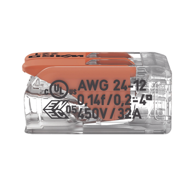 Borna de Conexión WAGO 221-412 / Palancas de Accionamiento / Capacidad 4 mm² / Transparente / CAGE CLAMP® / Compatibilidad con cables AWG 24-12 - Kompletum