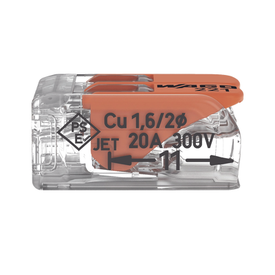 Borna de Conexión WAGO 221-412 / Palancas de Accionamiento / Capacidad 4 mm² / Transparente / CAGE CLAMP® / Compatibilidad con cables AWG 24-12 - Kompletum