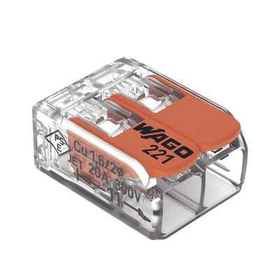 Borna de Conexión WAGO 221-412 / Palancas de Accionamiento / Capacidad 4 mm² / Transparente / CAGE CLAMP® / Compatibilidad con cables AWG 24-12 - Kompletum