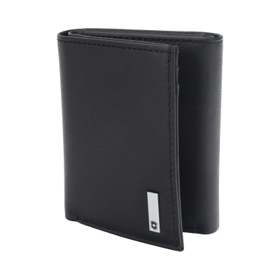 Cartera Athens Negra de Piel con Compartimento de Micromalla para ID. Doblable en 3 Partes con Divisor de Billetes. Pocket Wallet - Kompletum