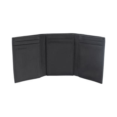 Cartera Athens Negra de Piel con Compartimento de Micromalla para ID. Doblable en 3 Partes con Divisor de Billetes. Pocket Wallet - Kompletum