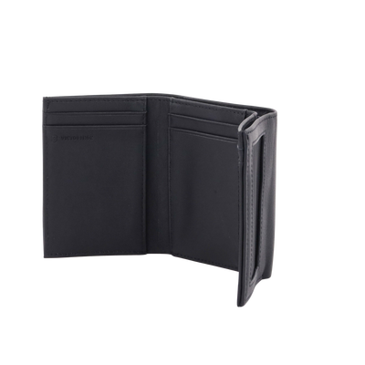 Cartera Athens Negra de Piel con Compartimento de Micromalla para ID. Doblable en 3 Partes con Divisor de Billetes. Pocket Wallet - Kompletum