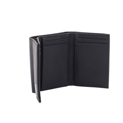 Cartera Athens Negra de Piel con Compartimento de Micromalla para ID. Doblable en 3 Partes con Divisor de Billetes. Pocket Wallet - Kompletum