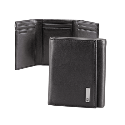 Cartera Athens Negra de Piel con Compartimento de Micromalla para ID. Doblable en 3 Partes con Divisor de Billetes. Pocket Wallet - Kompletum