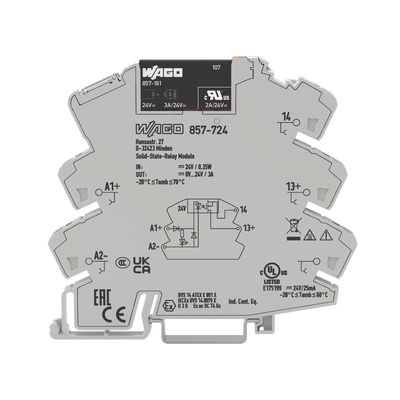 Relé estado sólido 24 vcc; rango de tensión de salida 0…24 vdc corriente permanente limite 3A - Kompletum