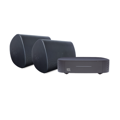 KIT Amplificador VSSL A1X | 2 Bocinas para Montaje Superficial de 6in de TruAudio Modelo OP6BK | Color Negro IP66 - Kompletum