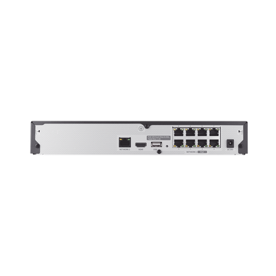 NVR 8 canales soporta hasta 8MP / H.265 / P2P Wisenet / 8 puertos PoE Plug and Play. - Kompletum