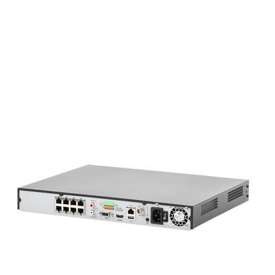 (ACUSENSE / Evita Falsas Alarmas) NVR 12 Megapixel (4K) / Reconocimiento Facial / 8 Canales IP / Base de Datos / 8 Puertos PoE+ / 2 Bahías de Disco Duro / Switch PoE 300 mts Modo Extendido - Kompletum