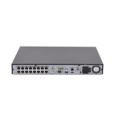 (ACUSENSE / Evita Falsas Alarmas) NVR 12 Megapixel (4K) / Reconocimiento Facial / 16 Canales IP / Base de Datos / 16 Puertos PoE+ / 2 Bahías de Disco Duro / Switch PoE 300 mts Modo Extendido / Soporta Funcion de Time Lapse - Kompletum