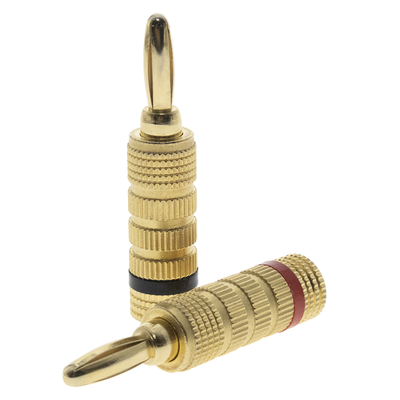 Kit Conector Banana Tipo Tornillo para Bocinas | Instalaciones Profesionales de Audio | Chapado en Oro | Color Negro + Rojo (2 Piezas) - Kompletum