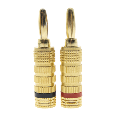 Kit Conector Banana Tipo Tornillo para Bocinas | Instalaciones Profesionales de Audio | Chapado en Oro | Color Negro + Rojo (2 Piezas) - Kompletum