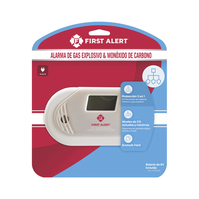 Detector Combo de Combinación de Gases Explosivos: Metano (GN), Propano (LP) y Monóxido de Carbono (CO), Con Pantalla Digital Retroiluminada, 120 Vca y Batería de Respaldo - Kompletum