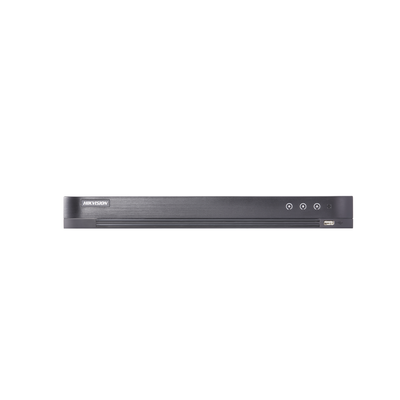 (ACUSENSE / Evita Falsas Alarmas) DVR 4K / 16 Canales TURBOHD + 16 Canales IP / Detección de Rostros / 2 Bahía de Disco Duro / Audio por Coaxitron / Salida de Vídeo en 4K - Kompletum