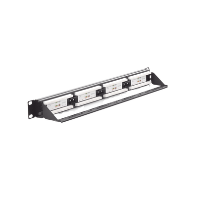 Panel de parcheo de impacto (110) UTP de 24 puertos Cat5e, 19in con barra para organizar cable - Kompletum