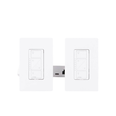 (Caseta Wireless) Kit Hub controlador, 2 atenuadores, 2 controles remotos, 2 base mesa y 2 tapas. - Kompletum