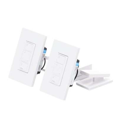 (Caseta Wireless) Kit Hub controlador, 2 atenuadores, 2 controles remotos, 2 base mesa y 2 tapas. - Kompletum