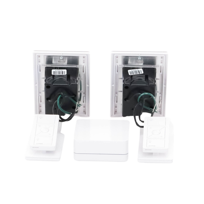 (Caseta Wireless) Kit Hub controlador, 2 atenuadores, 2 controles remotos, 2 base mesa y 2 tapas. - Kompletum