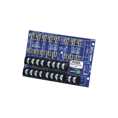 Tablero distribuidor de voltaje, 8 salidas con fusible de protección. Para uso con Fuentes de poder ALTRONIX. ALTRONIX