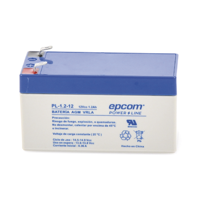 Batería 12 Vcc / 1.2 Ah / UL / Tecnología AGM-VRLA / Para uso en equipo electrónico Alarmas de intrusión / Incendio/ Control de acceso / Video Vigilancia / Terminales F1 / Cargador recomendado CHR-80. - Kompletum