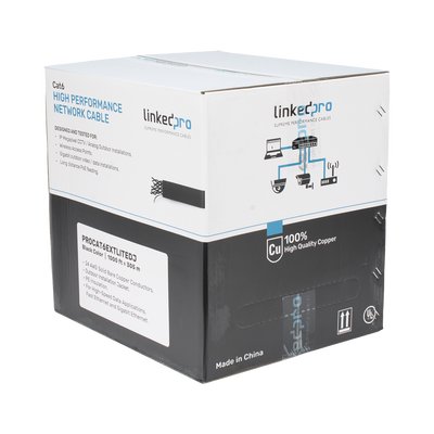 Bobina de Cable UTP 305 m, Cat6 Con DOBLE FORRO, para Exterior, CLIMAS EXTREMOS, Color Negro - Kompletum