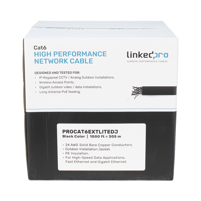 Bobina de Cable UTP 305 m, Cat6 Con DOBLE FORRO, para Exterior, CLIMAS EXTREMOS, Color Negro - Kompletum