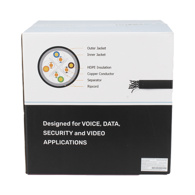 Bobina de Cable UTP 305 m, Cat6 Con DOBLE FORRO, para Exterior, CLIMAS EXTREMOS, Color Negro - Kompletum