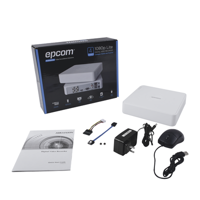 (AUDIO POR COAXITRON) DVR 2 Megapixel (1080p) Lite Pentahibrido / 4 Canales TURBOHD + 1 Canal IP / 1 Bahía de Disco Duro / 4 Canales de Audio por Coaxitron / H.264+ / Salida Full HD - Kompletum