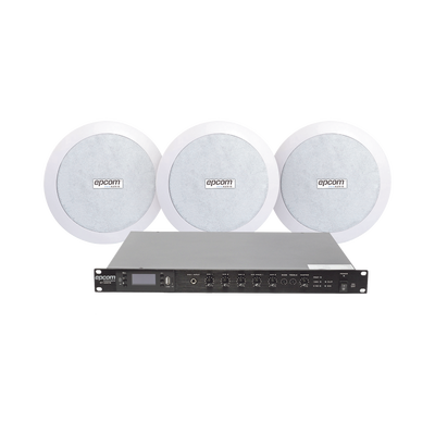 KIT de Amplificador de 120W para Rack SF120DTB | 3 Altavoces de Plafón de 5.5in SF-206P | 3.75 - 30W | Sistema 70/100V - Kompletum