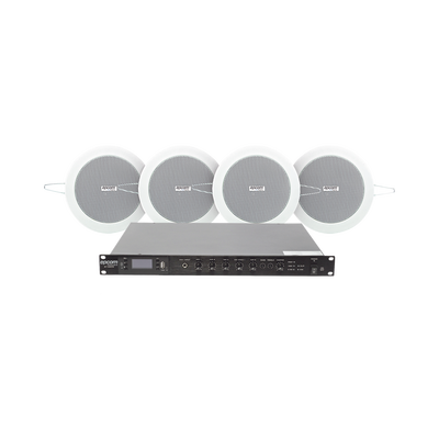 KIT de Amplificador de 120W para Escritorio | 4 Altavoces de Plafón de 4in | 3 - 6W | Sistema 70/100V - Kompletum