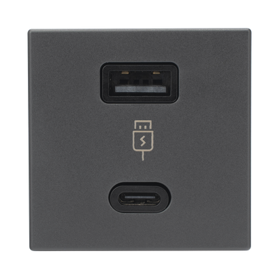 Módulo Doble USB Tipo A+C / Carga Rápida 30W / Color Grafito / Compatible con Torres y Cajas SIMON / Modelo: (K126F/14) - Kompletum