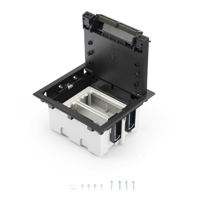 Caja Para Instalación en Piso Falso para Voz, Datos o Contactos Eléctricos / Capacidad para 2 Módulos / Espacio Embellecedor en la Tapa / Profundidad Ajustable de 90 a 120 mm / Los Módulos se Adquieren Aparte / (SF210/14CY) - Kompletum