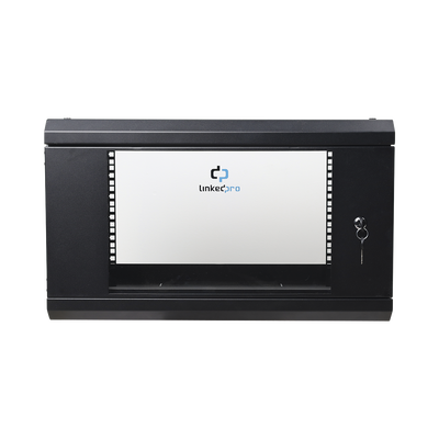 Gabinete de Pared de 6U con Puerta de Cristal Templado, 455 mm de Profundidad Total, Rack de 19in, Acero Reforzado Color Negro. - Kompletum